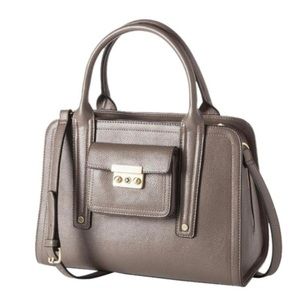 3.1 Phillip Lim | Large Taupe-Grey Faux Leather Top Zipper Handle Satchel Bag